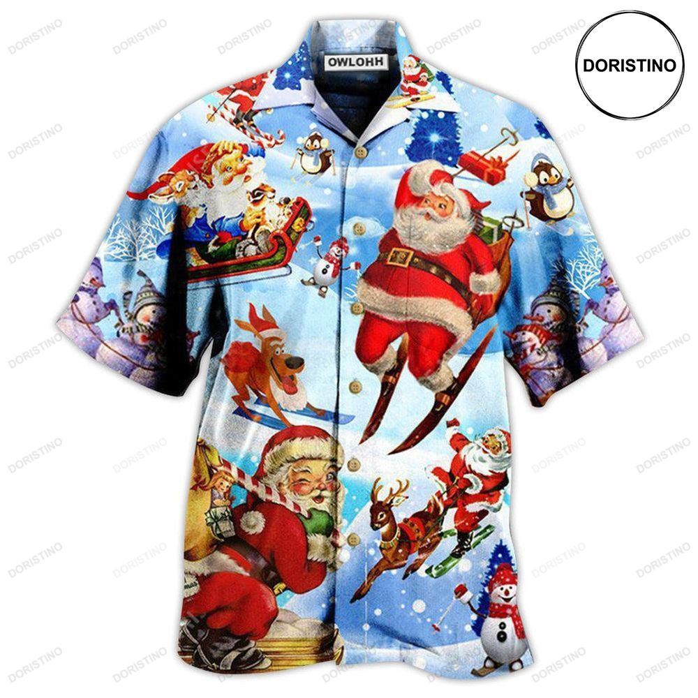 Christmas Skiing Santa Claus In Blue Limited Edition Hawaiian Shirt