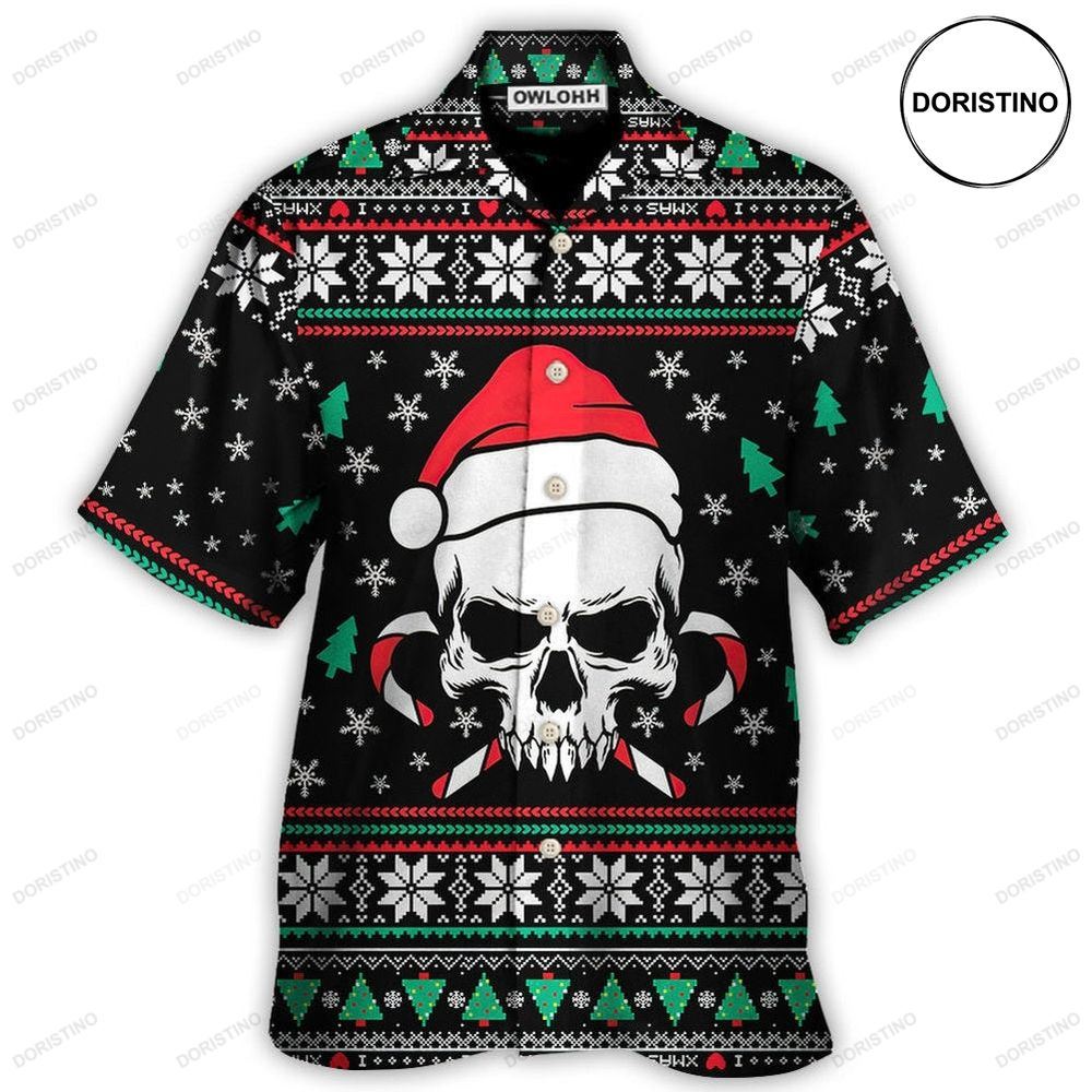 Christmas Skull Wearing Santa Claus Hat And Sweat Candy Awesome Hawaiian Shirt