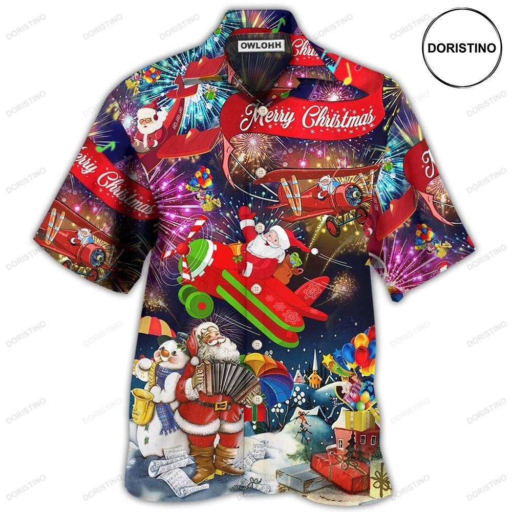 Christmas Spreading Plane With Santa Claus Awesome Hawaiian Shirt