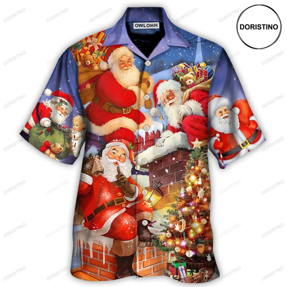 Christmas Up On Rooftop Santa Claus Art Awesome Hawaiian Shirt