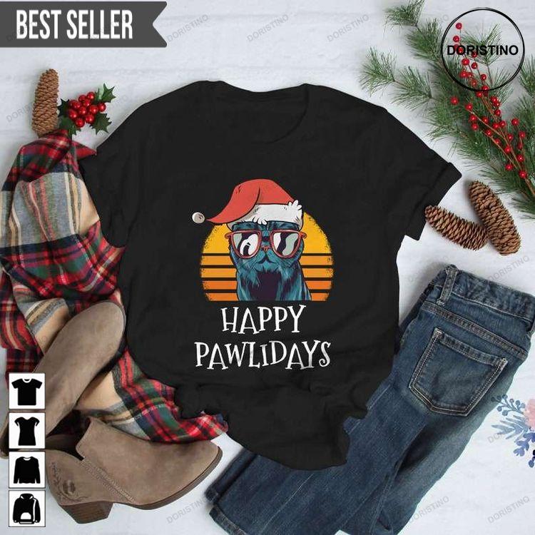 Happy Pawlidays Cat Christmas Sweatshirt Long Sleeve Hoodie
