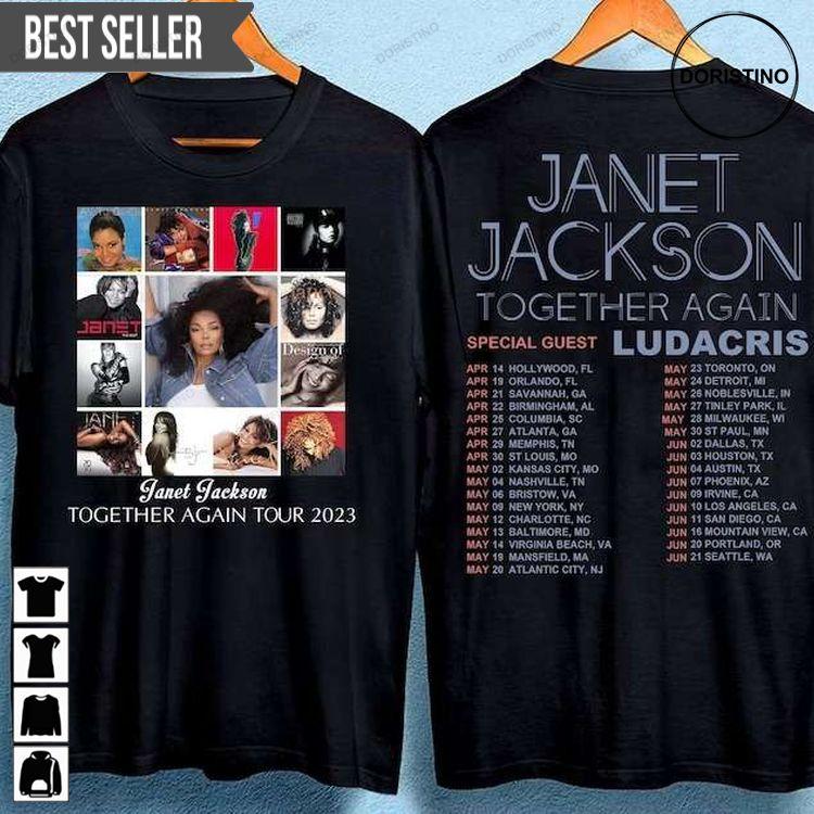 Janet Jackson Together Again Tour 2023 2 Sided Short-sleeve Sweatshirt Long Sleeve Hoodie