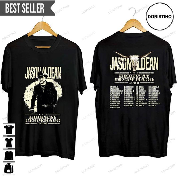 Jason Aldean Highway Desperado Concert 2023 Short-sleeve Hoodie Tshirt Sweatshirt