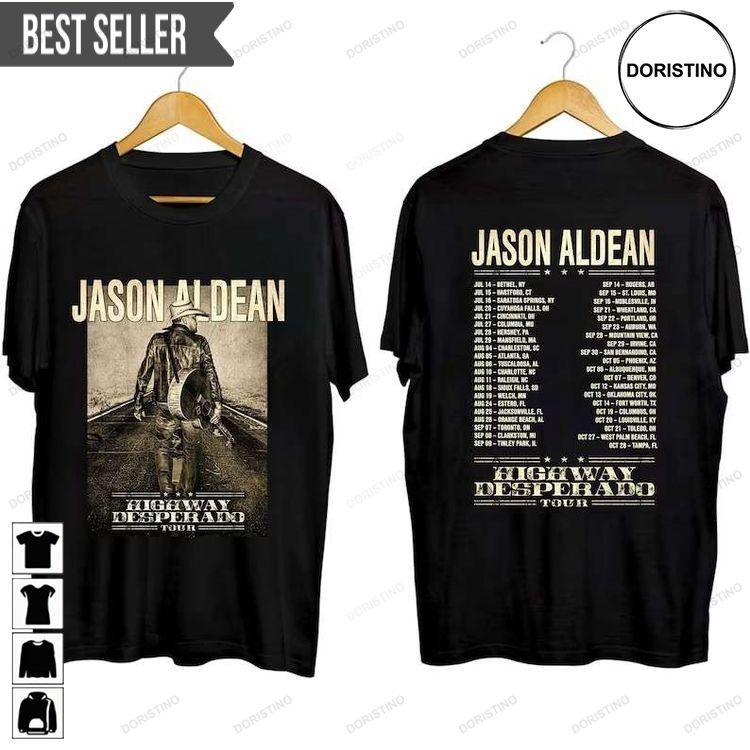 Jason Aldean Highway Desperado Tour 2023 Adult Short-sleeve Sweatshirt Long Sleeve Hoodie