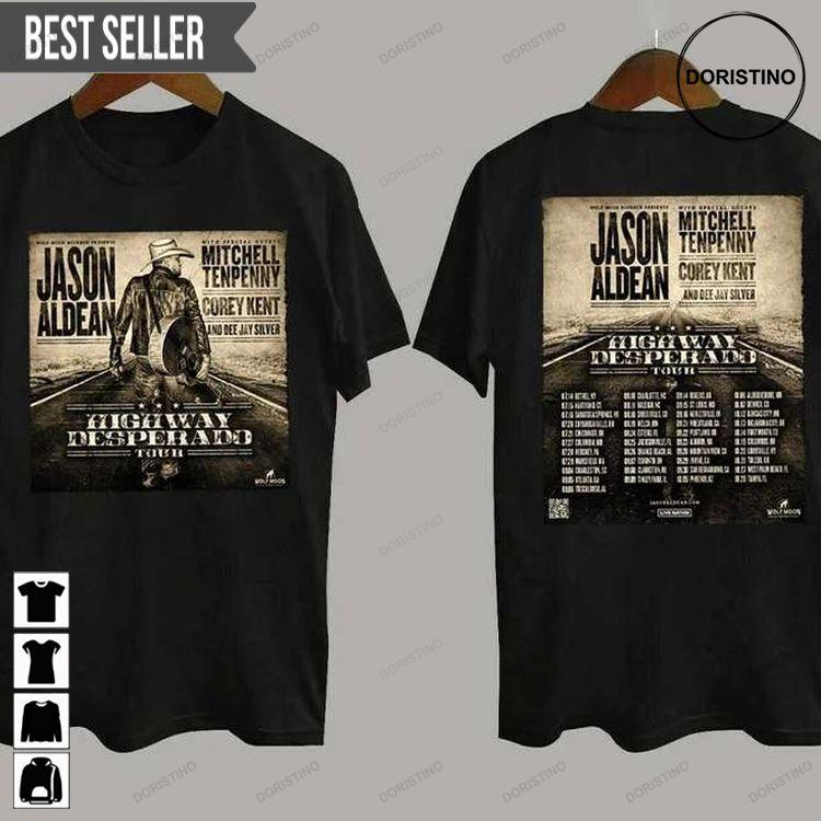 Jason Aldean Singer Highway Desperado Tour 2023 Short-sleeve Hoodie Tshirt Sweatshirt