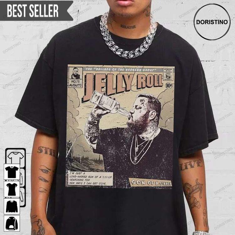 Jelly Roll Comic Ballads Of The Broken Tour Album Short-sleeve Hoodie Tshirt Sweatshirt