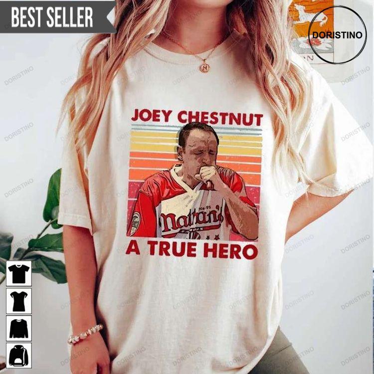 Joey Chestnut Eating A True Hero Adult Short-sleeve Hoodie Tshirt Sweatshirt