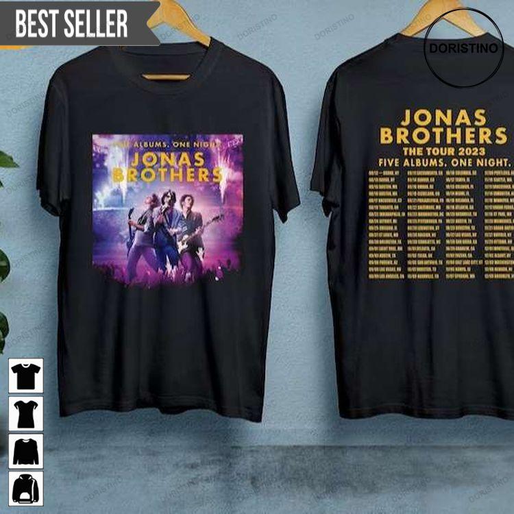 Jonas Brothers Five Albums One Night 2023 Short-sleeve Sweatshirt Long Sleeve Hoodie