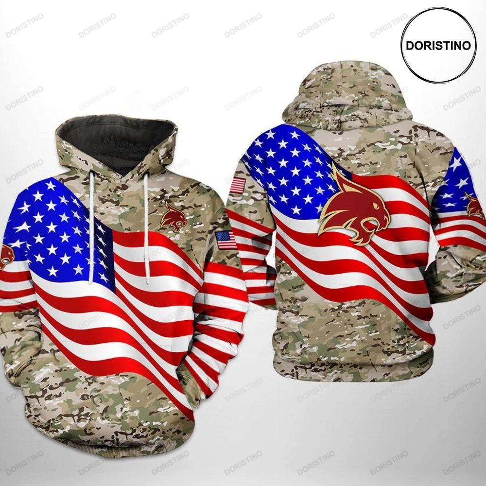 Texas State Bobcats Ncaa Us Flag Camo Veteran Limited Edition 3d Hoodie