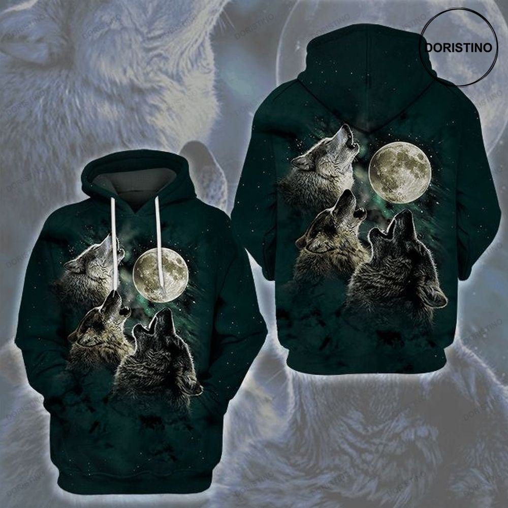 Three Wolf Moon Wild Animal Howling All Over Print Hoodie