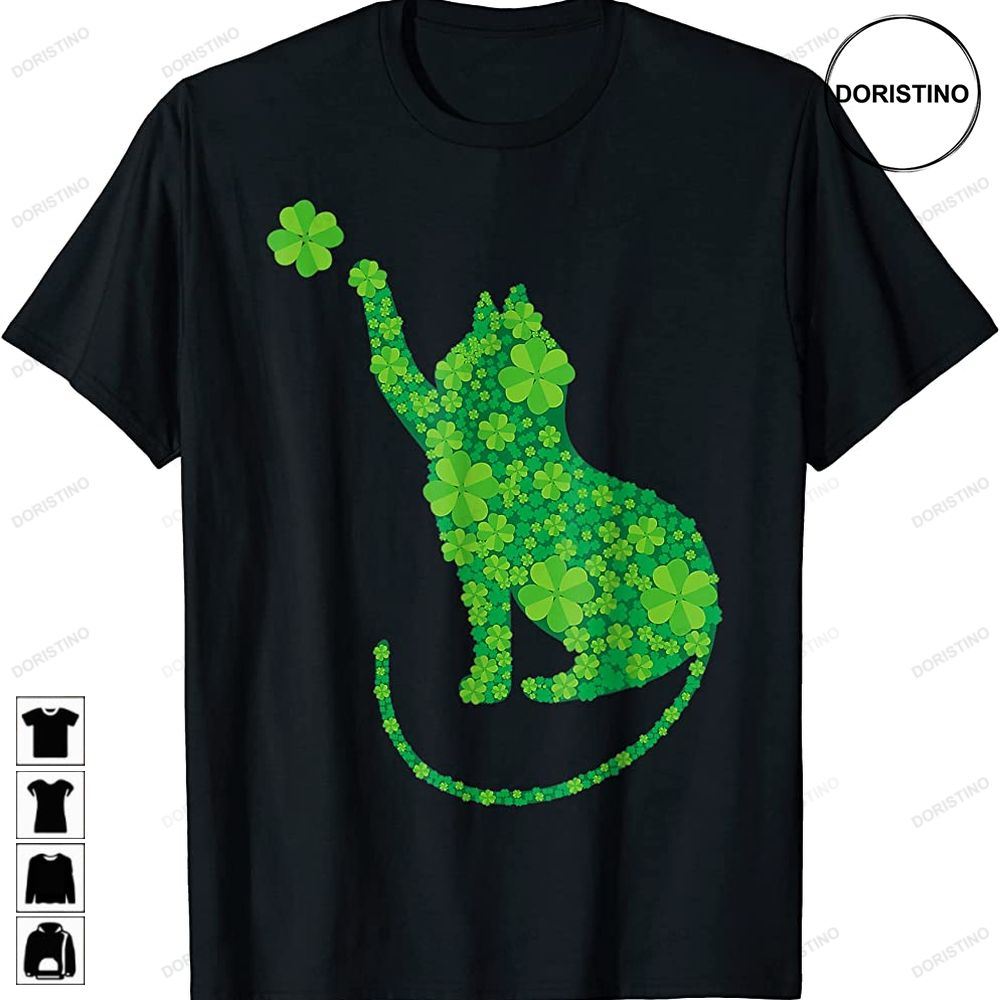 Green Cat Silhouette Shamrocks St Patricks Day Gift Trending Style