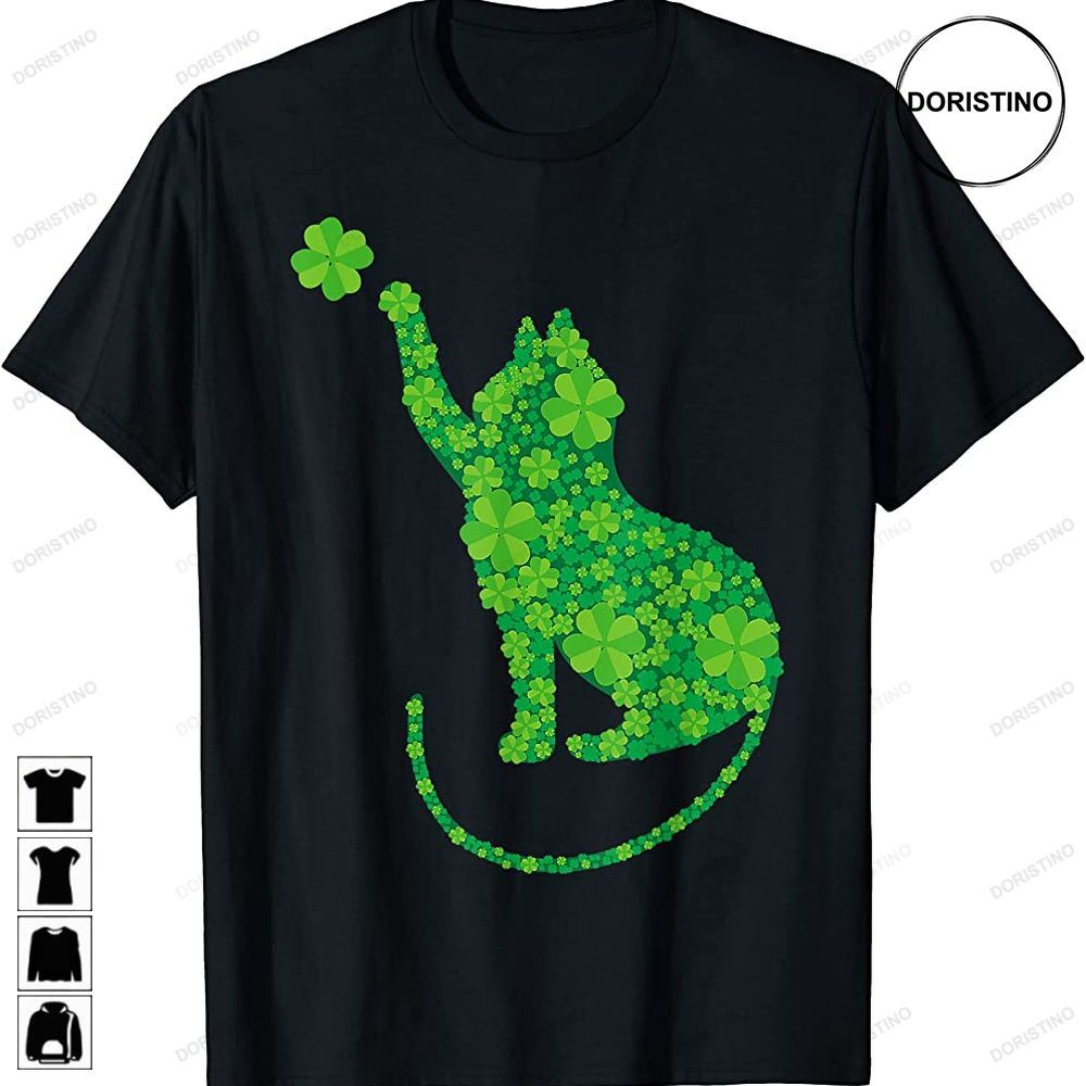 Green Cat Silhouette Shamrocks St Patricks Day Awesome Shirts