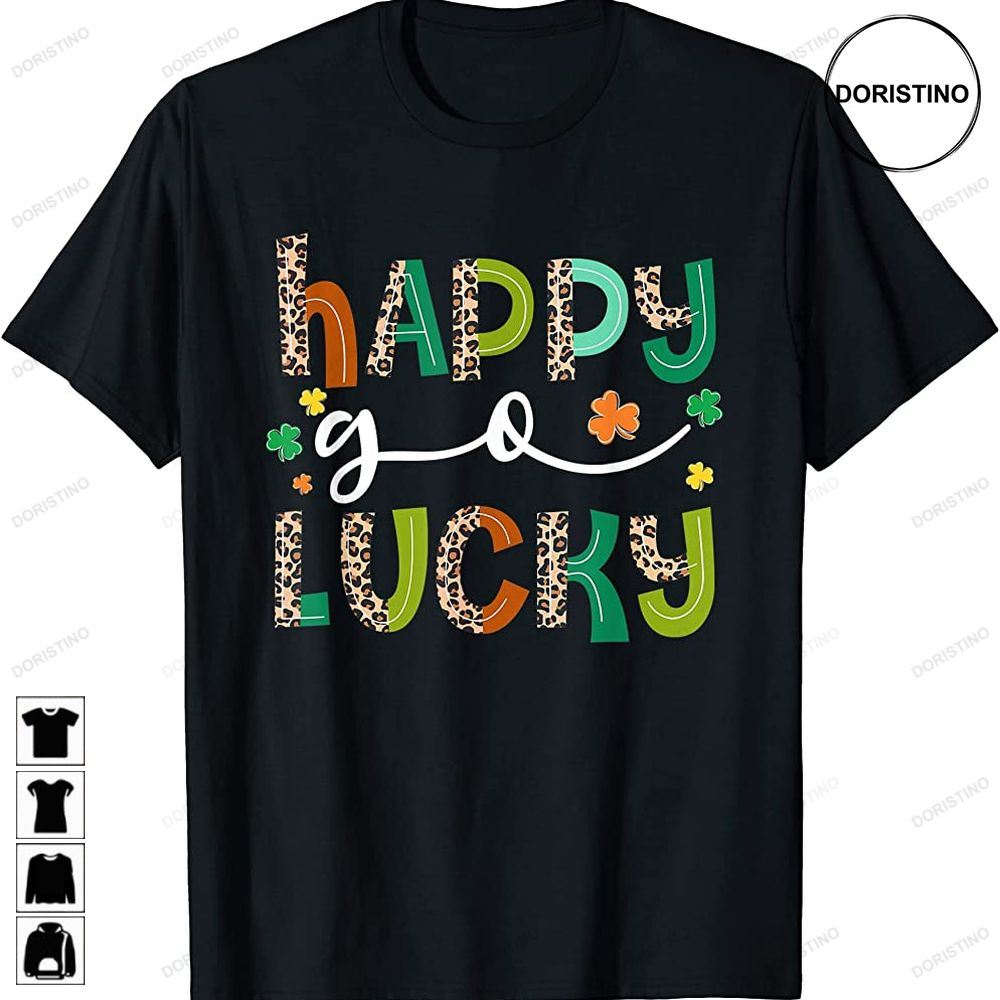Happy Go Lucky St Patricks Day Leopard Lucky Clover Shamrock Trending Style