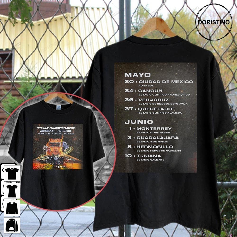 Rauw Alejandro - Saturno 2023 World Tour Double Sided Tour 2023 Retro Graphic Tee Unisex Awesome Shirts