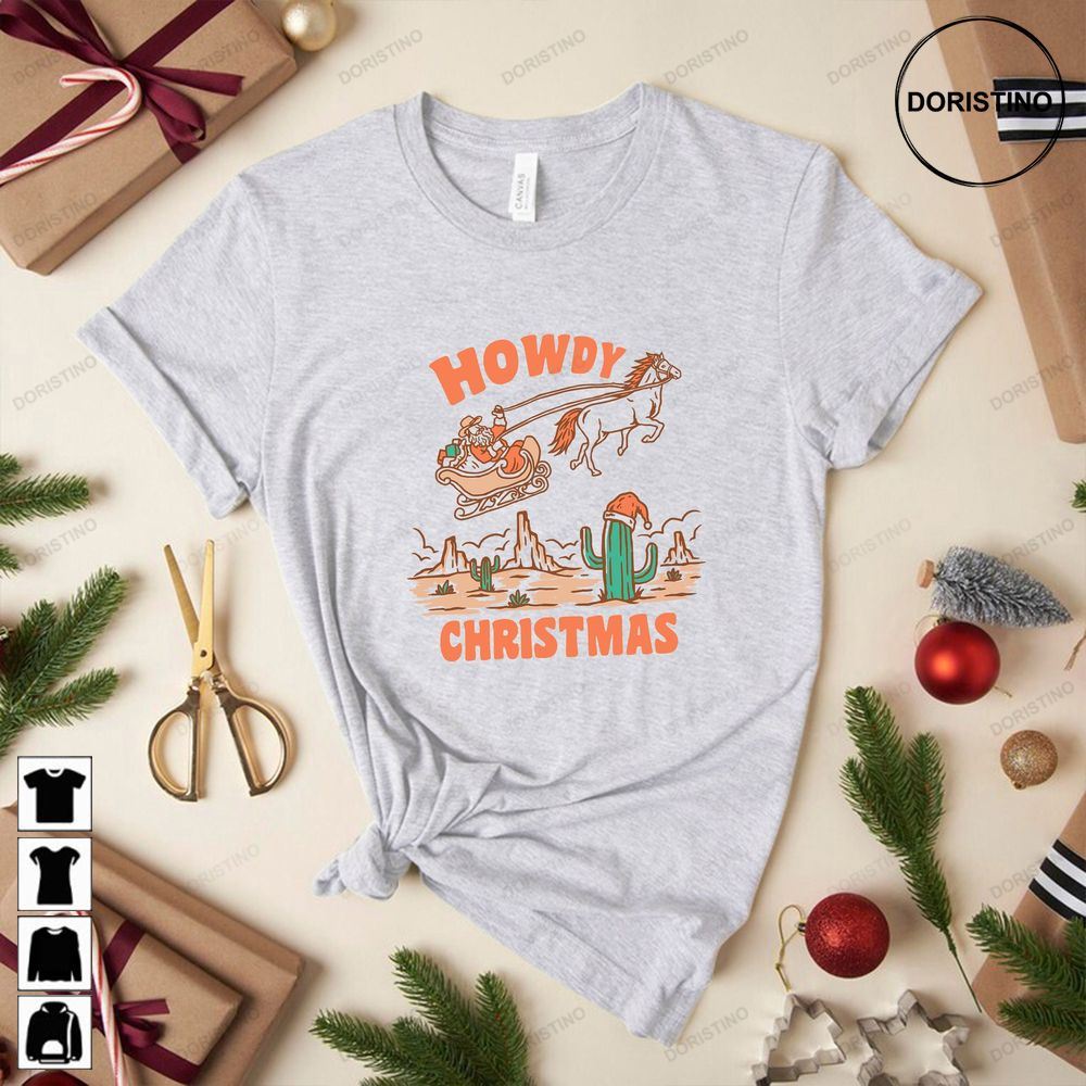 Retro Christmas Howdy Santa Western Santa Christmas Retro Holiday Ugly Christmas Ver Awesome Shirts