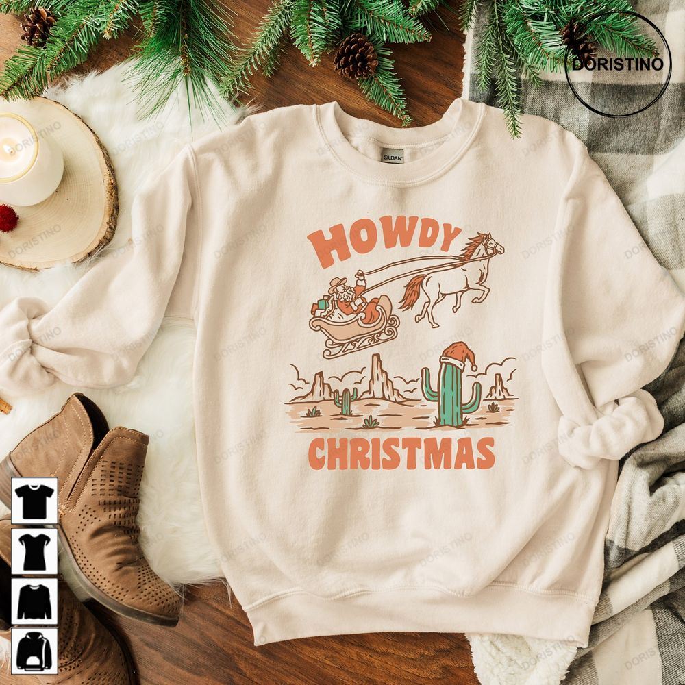 Retro Christmas Howdy Santa Western Santa Christmas Retro Holiday Ugly Christmas Limited Edition T-shirts