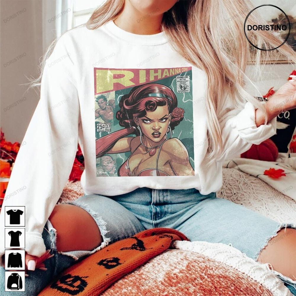 Rihanna Singer Music Vintage Comic Art Vintage 90s Retro Music Comic Art Trending Style