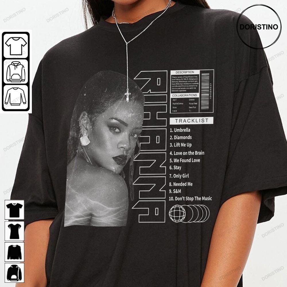 Rihanna Tracklist Song Vintage Unisex Rihanna Graphic Tee Singer Music Tracklist Awesome Shirts