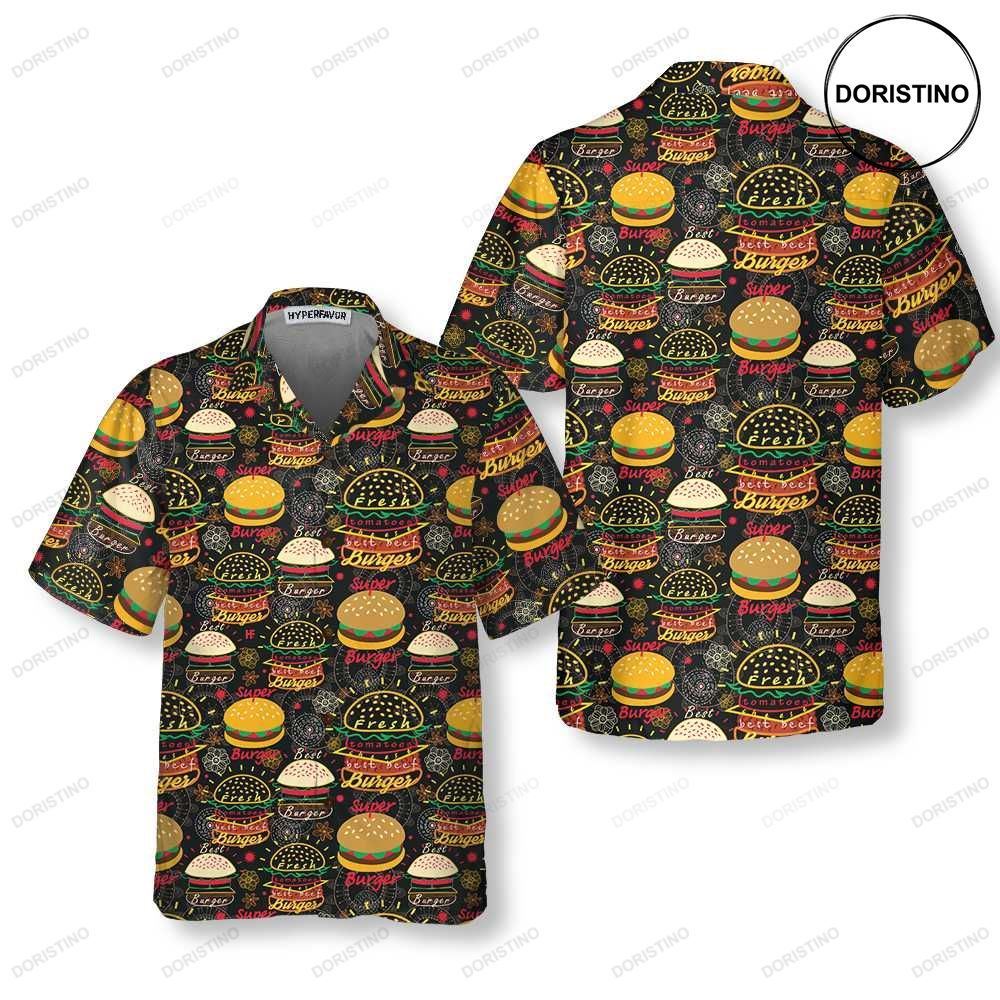 Floral Tasty Burgers Funny Seamless Pattern Burger Awesome Hawaiian Shirt