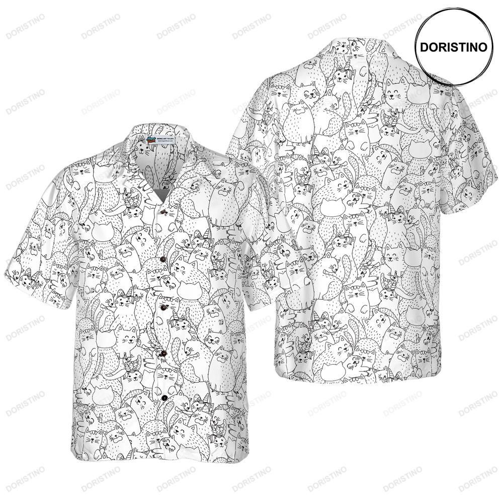 Funny Cats Black And White Pattern Hawaiian Shirt