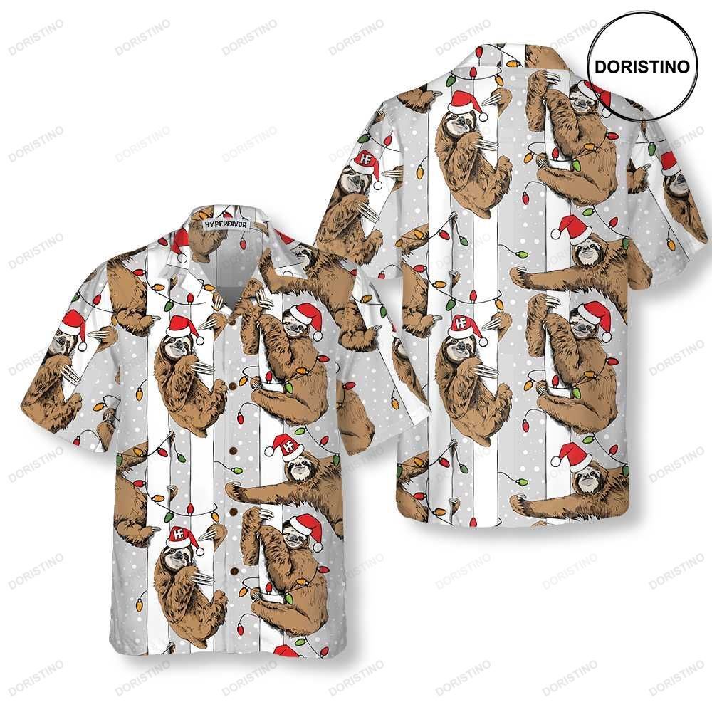 Funny Sloth In Santa Hat Grey Christmas Best Christmas Sloth For Sloth Awesome Hawaiian Shirt