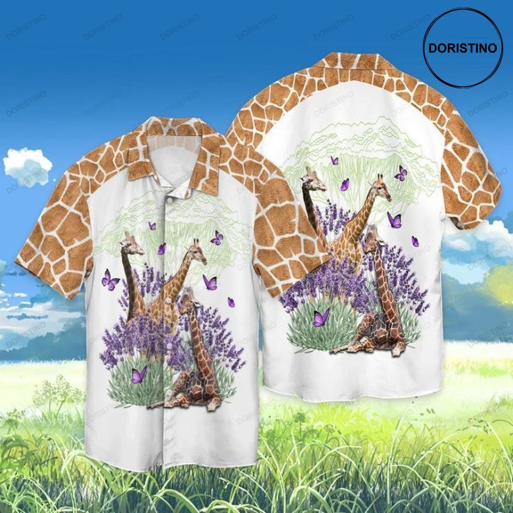 Giraffe And Gorgeous Purple Flower Awesome Hawaiian Shirt