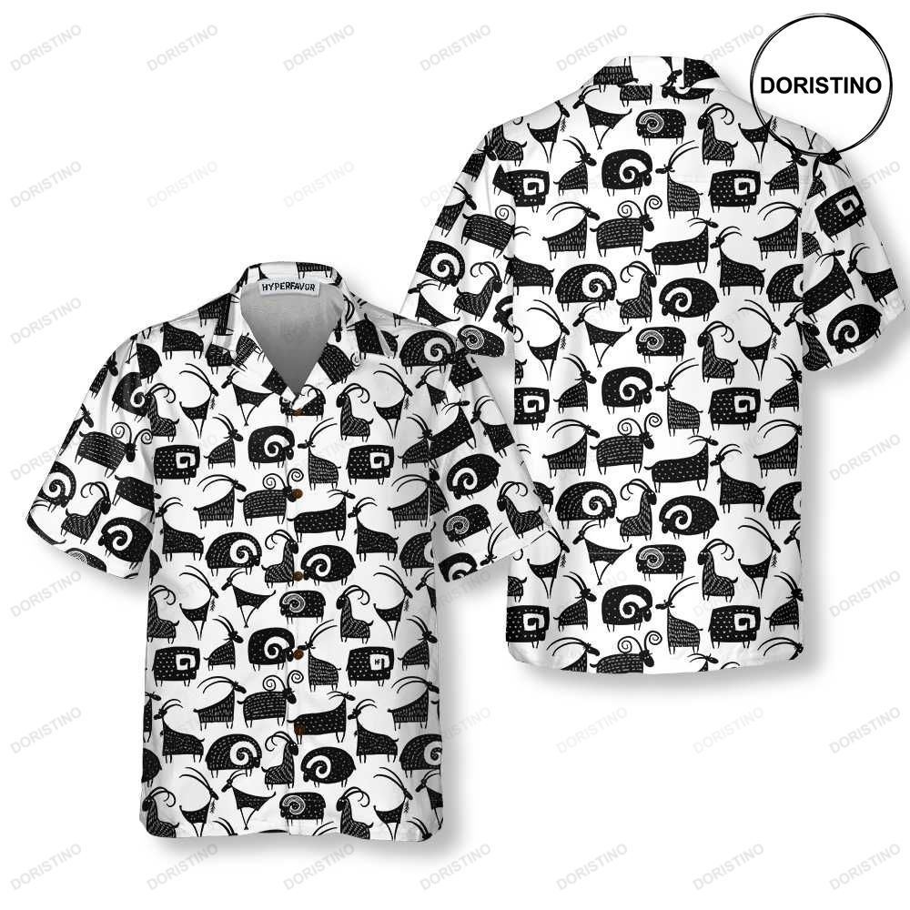 Goat And Ram Seamless Pattern Black And White Goa For Men Women Awesome Hawaiian Shirt