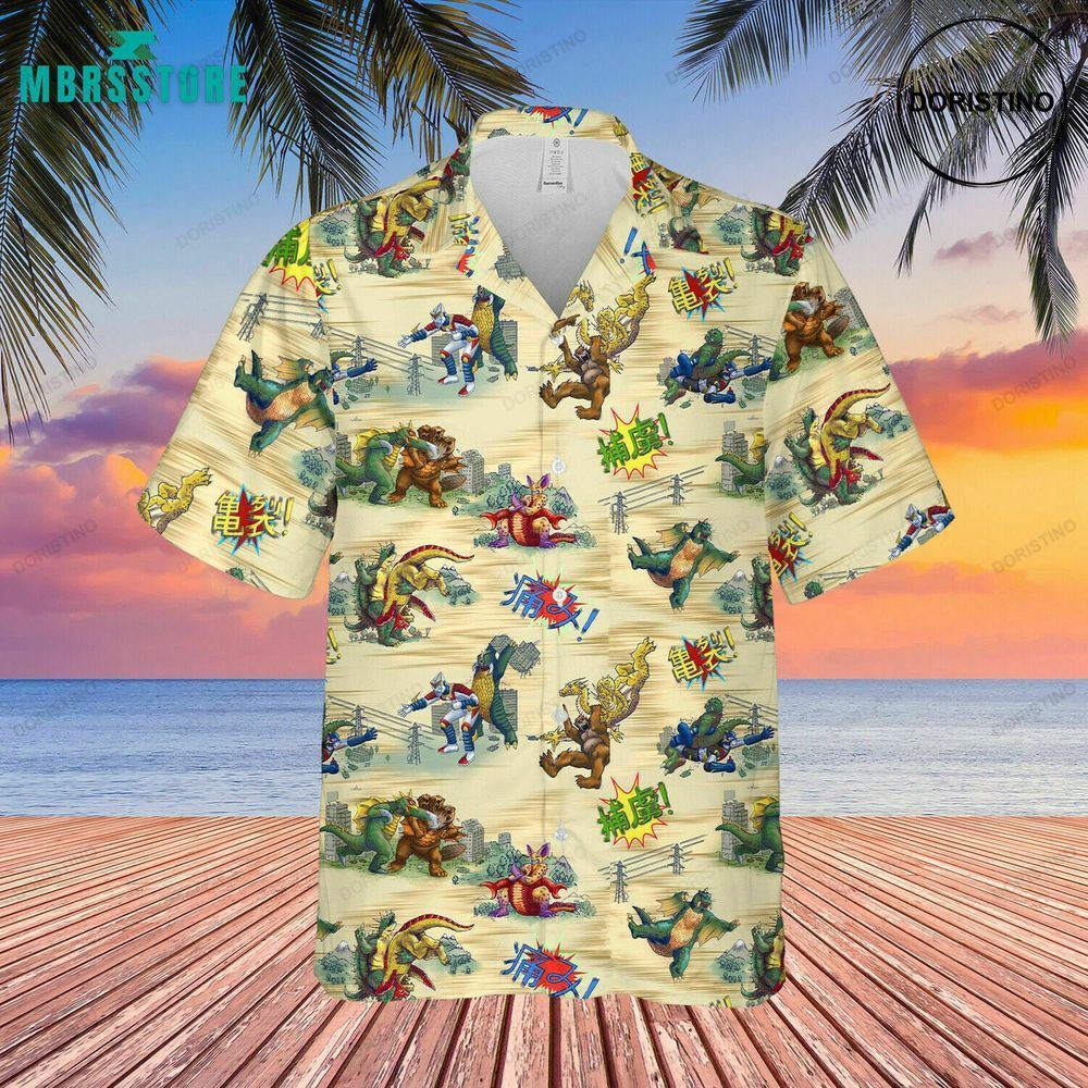 Godzilla King Of Monster Vintage Beach Button Down Tropical Hibiscus Awesome Hawaiian Shirt