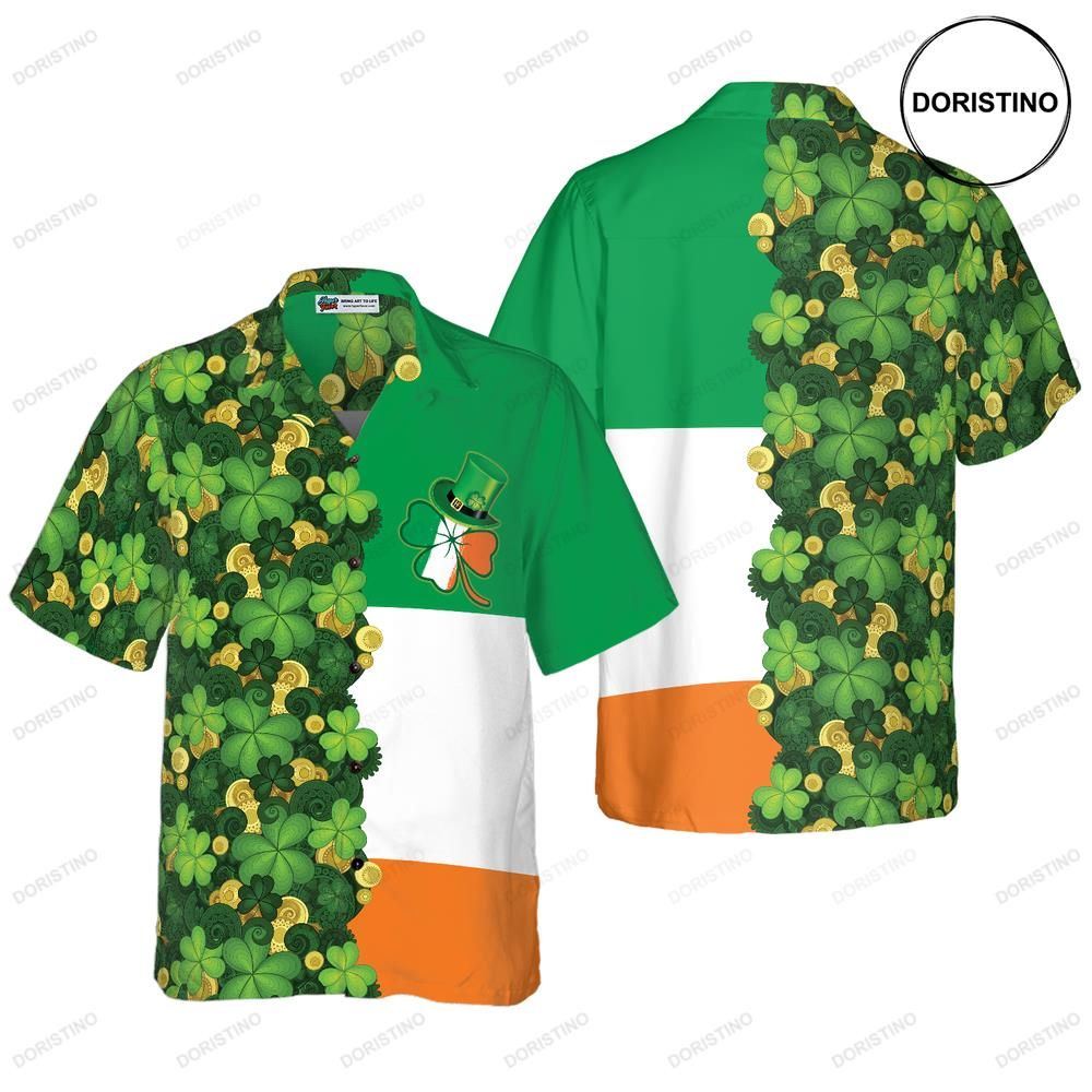 Gold Coins Shamrock Saint Patrick's Day Irish Ireland Flag Limited Edition Hawaiian Shirt