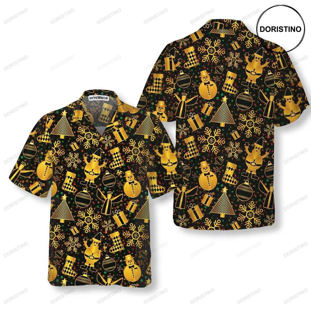 Golden Christmas Elements Funny Christmas For Men Best Xmas Gift Idea Awesome Hawaiian Shirt