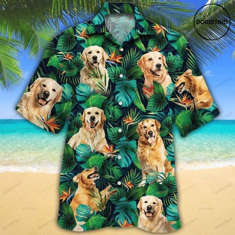 Golden Retriever Dog Lovers Tropical Leaves Limited Edition Hawaiian Shirt
