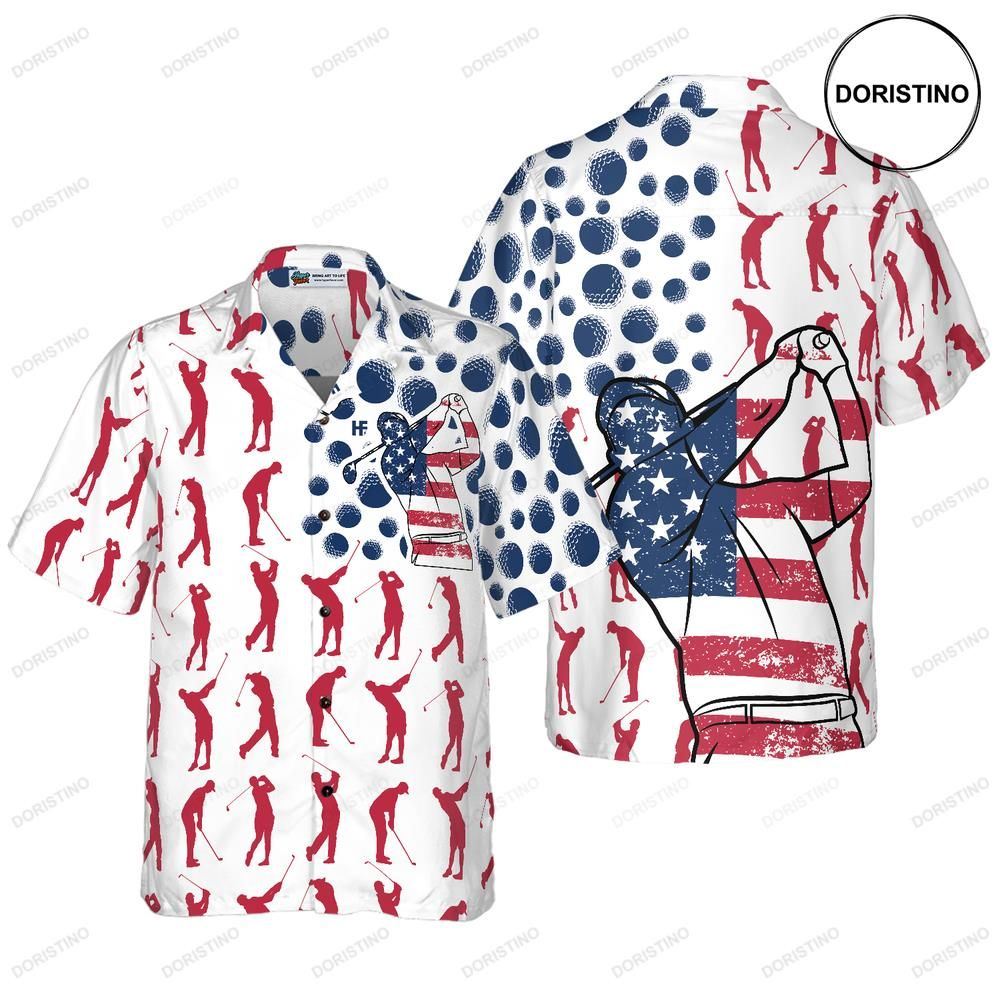 Golf American Flag Pose Hawaiian Shirt