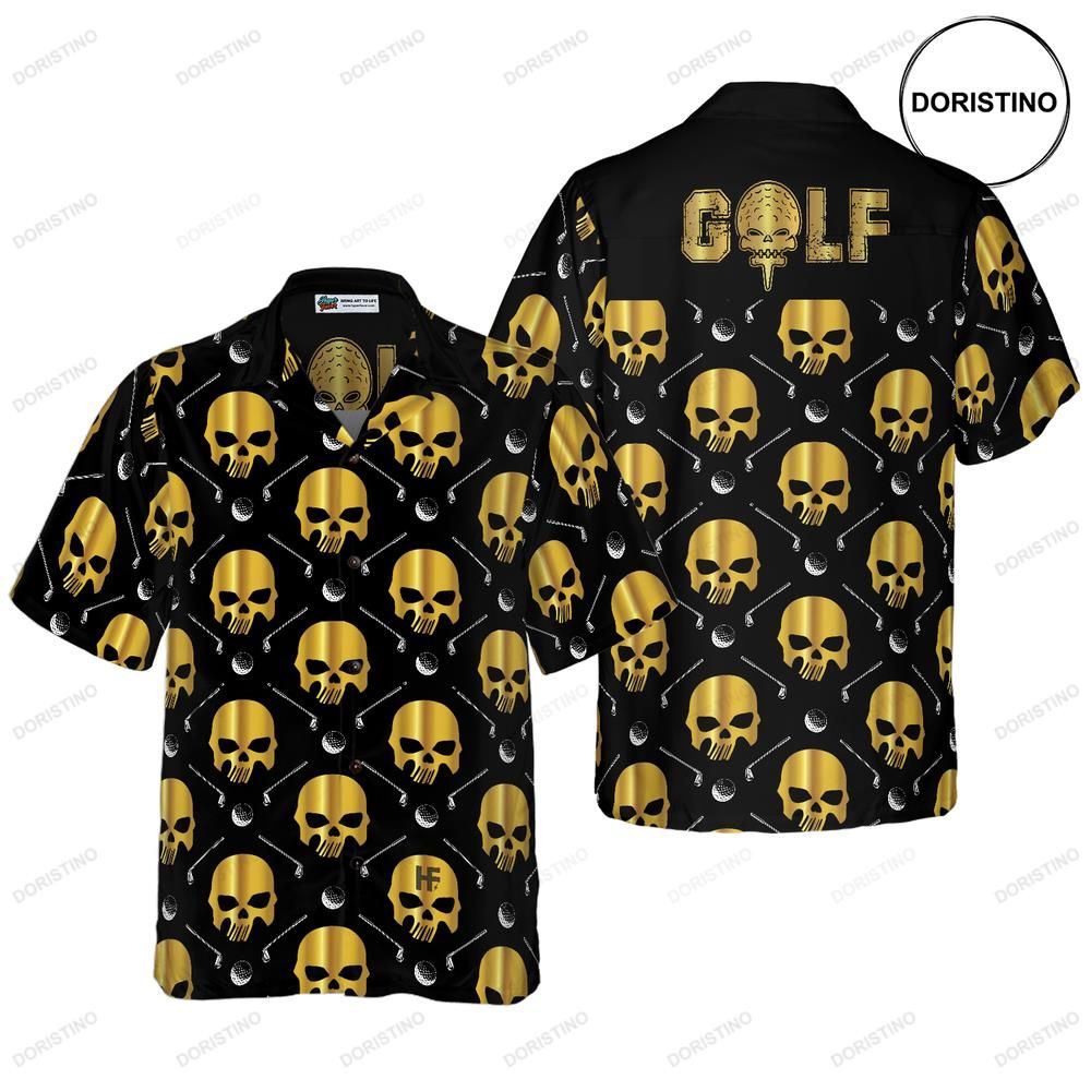 Golf And Golden Skull Pattern Awesome Hawaiian Shirt