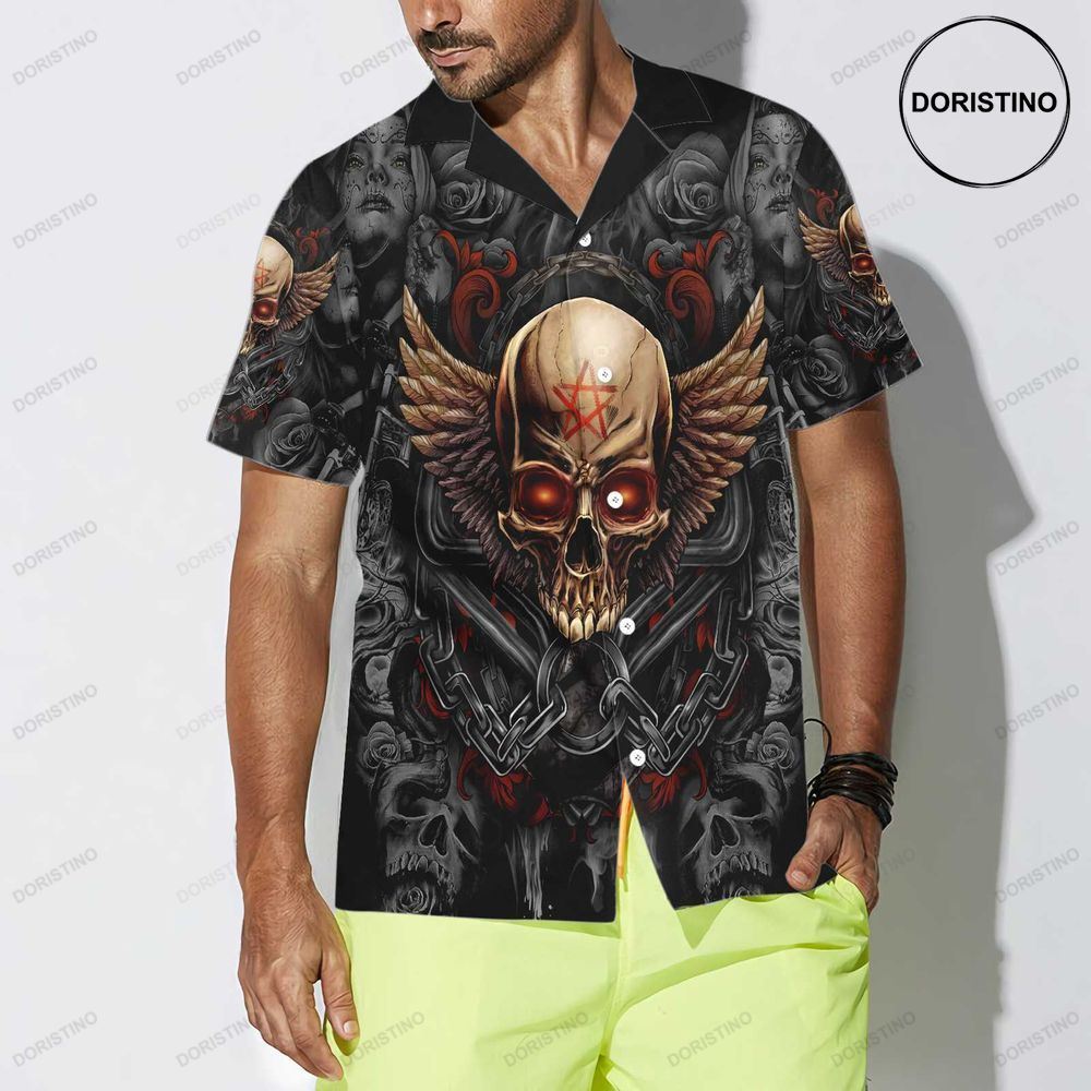 Gothic Skull Biker Pentagrama Skull Goth For Men And Women Awesome Hawaiian Shirt