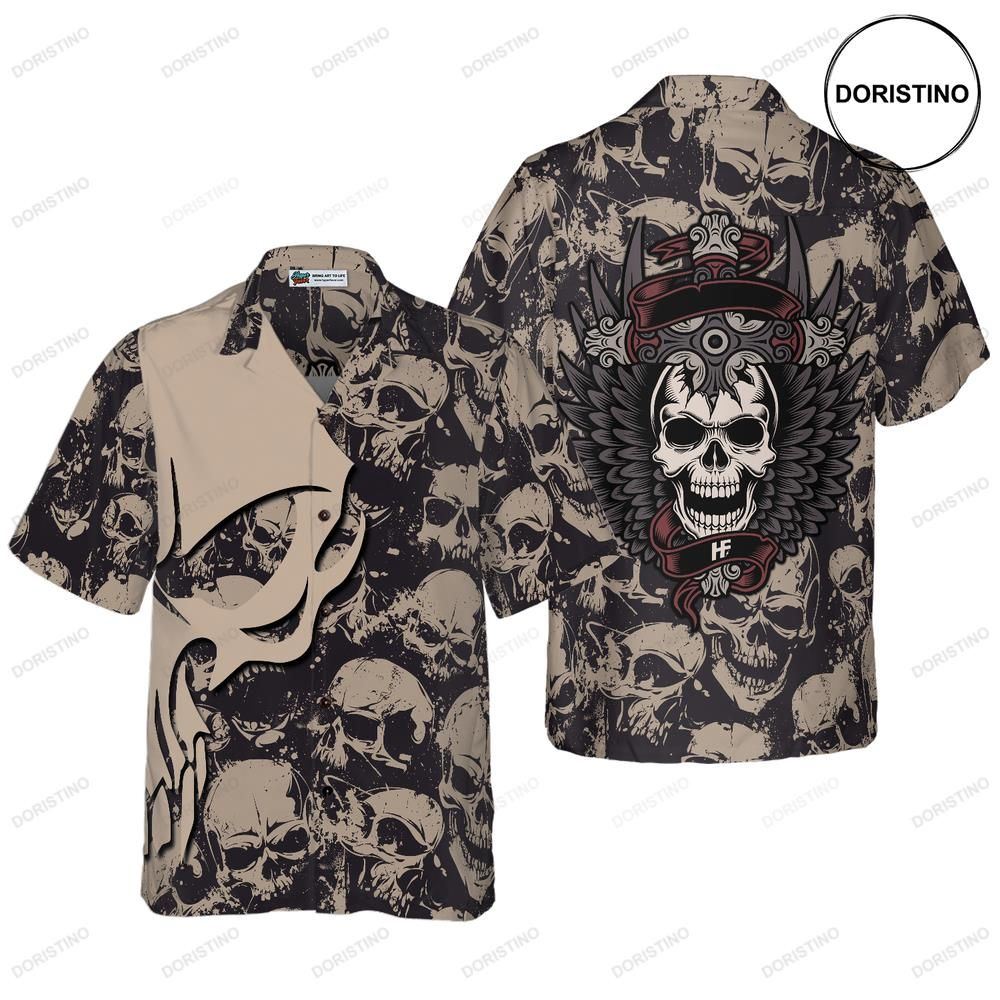 Gothic Winged Skull Black And White Skull Pattern Limited Edition Hawaiian Shirt