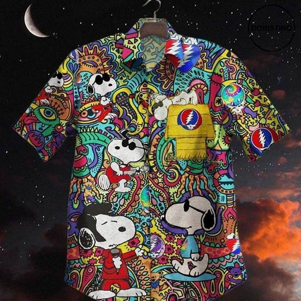 Grateful Dead Snoopy Peanuts Print Hawaiian Shirt
