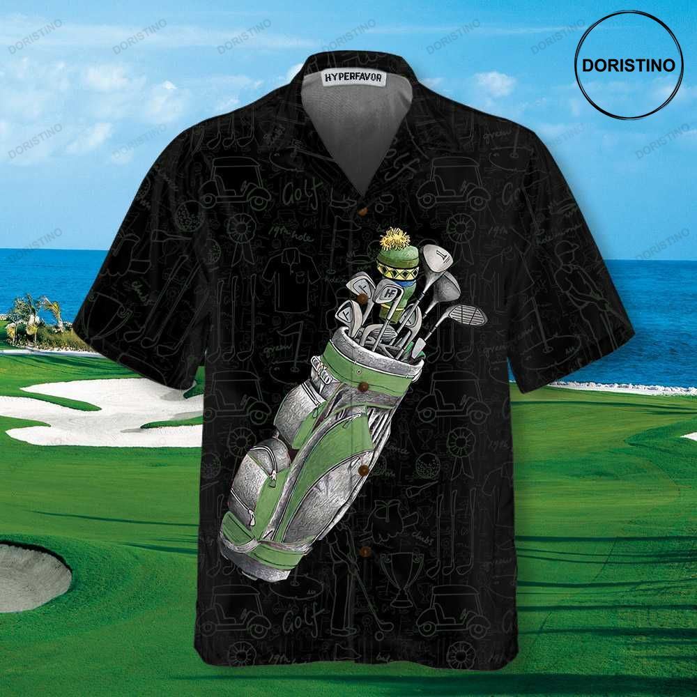 Green Golf Bag On Golfer Pattern Golfing Items Pattern Best Gift For Golfers Hawaiian Shirt