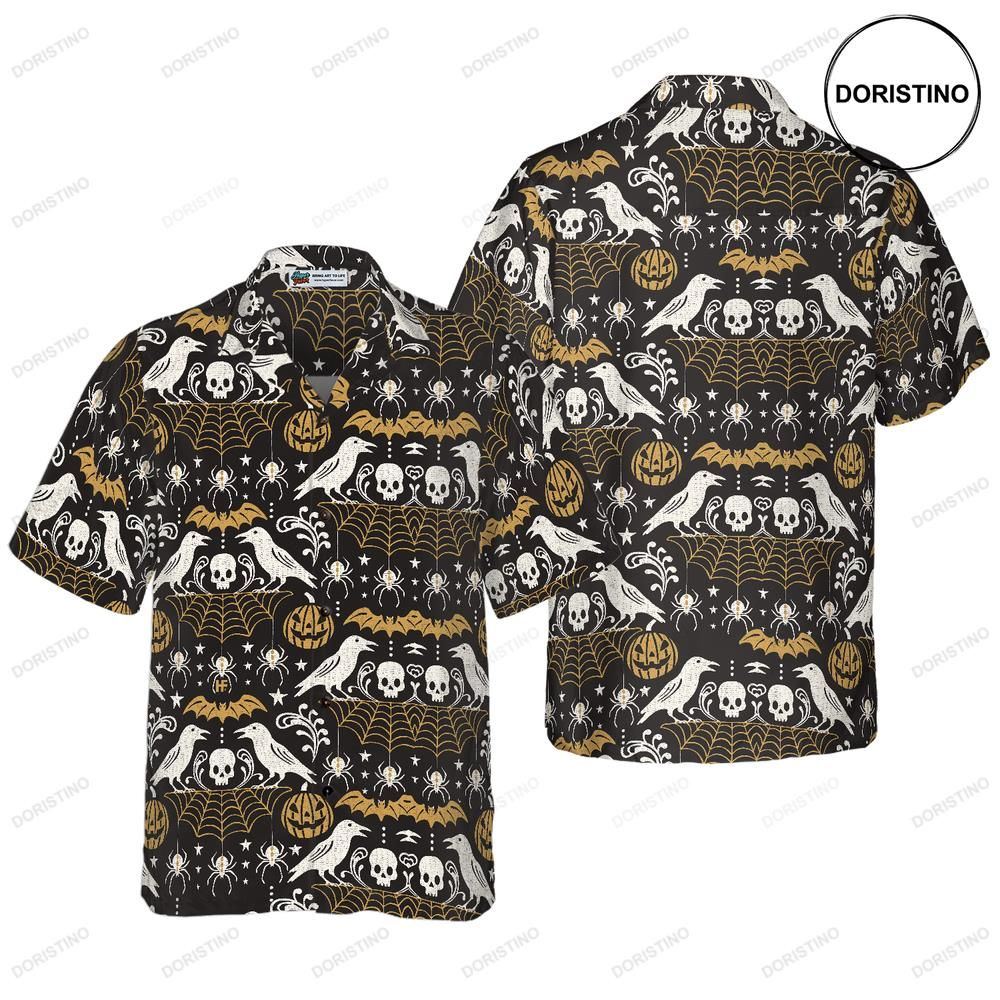 Halloween Eve Black For Men Pumpkin Bat Crow Spider Web Skull Limited Edition Hawaiian Shirt
