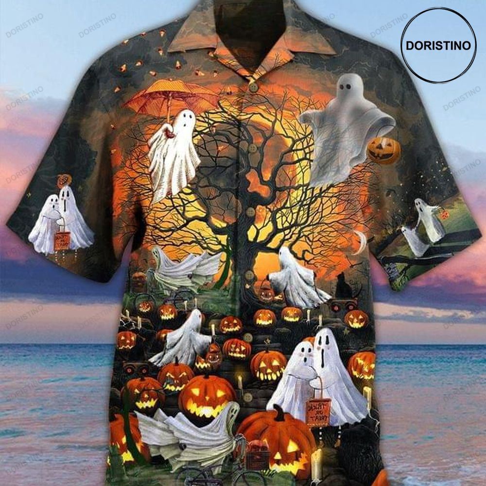 Halloween Pumpkin And Ghost Print Awesome Hawaiian Shirt