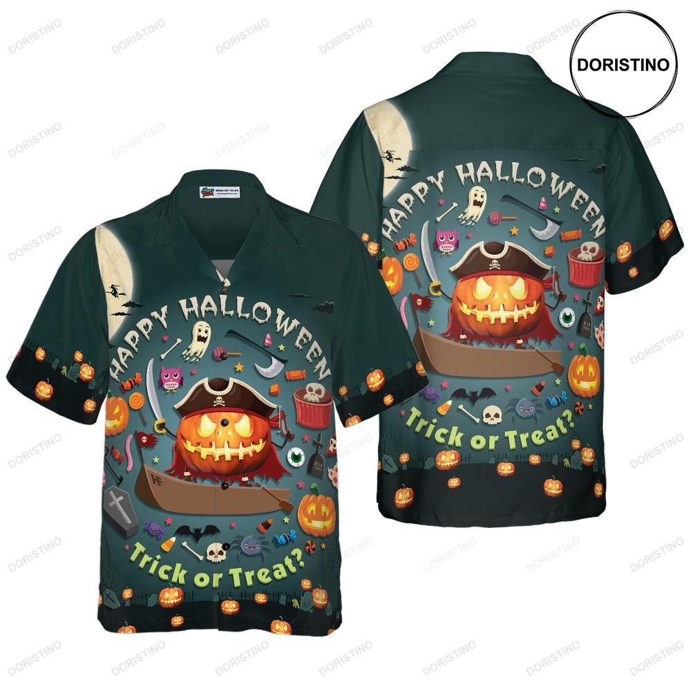 Halloween Pumpkin Pirate Halloween Trick Or Treat Candy Cute Jack-o'-lantern Awesome Hawaiian Shirt