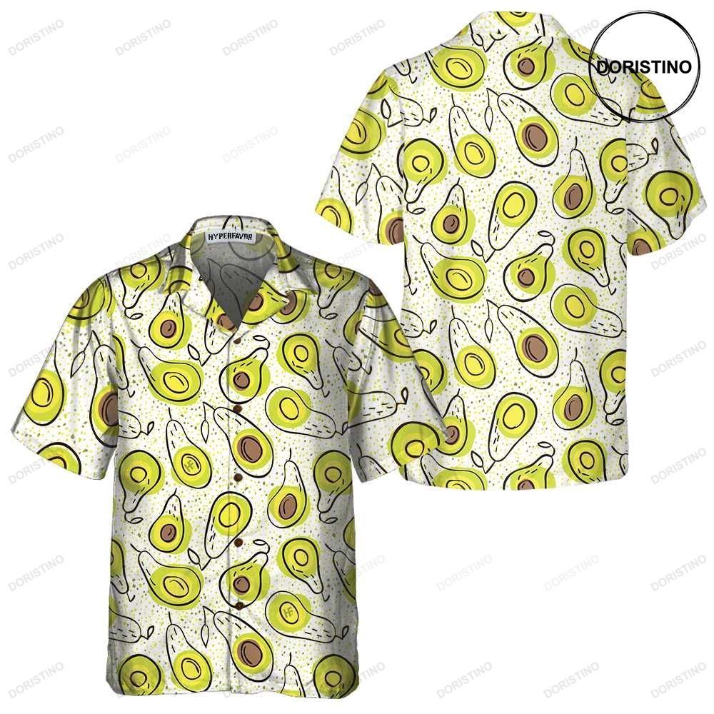 Hand Drawn Avocado Pattern Funny Avocado Short Sleeve Avocado Prin Awesome Hawaiian Shirt