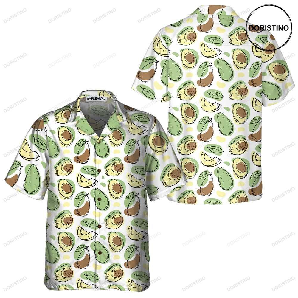 Hand Drawn Cute Avocado Pattern Funny Avocado Short Sleeve Avocado Prin Hawaiian Shirt
