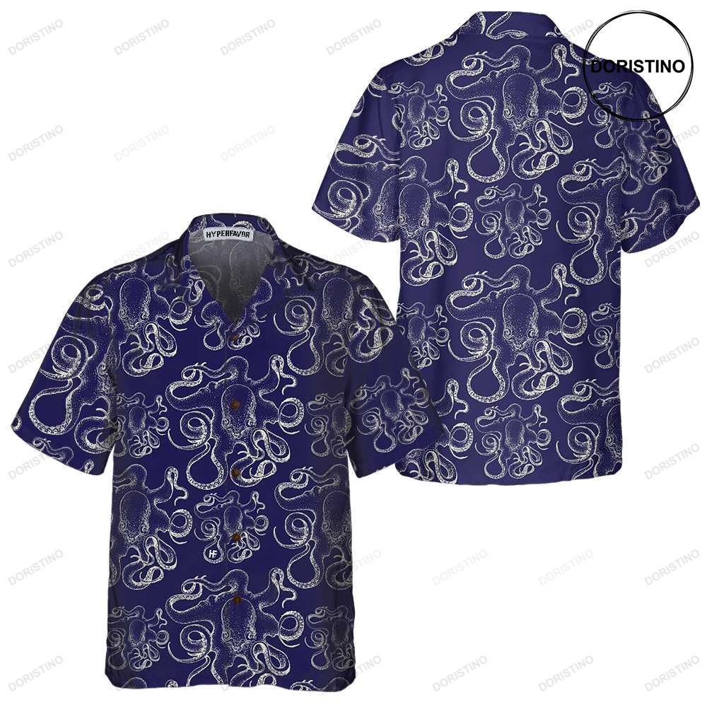 Hand Drawn Octopus Unique Navy Octopus For Men Women Awesome Hawaiian Shirt