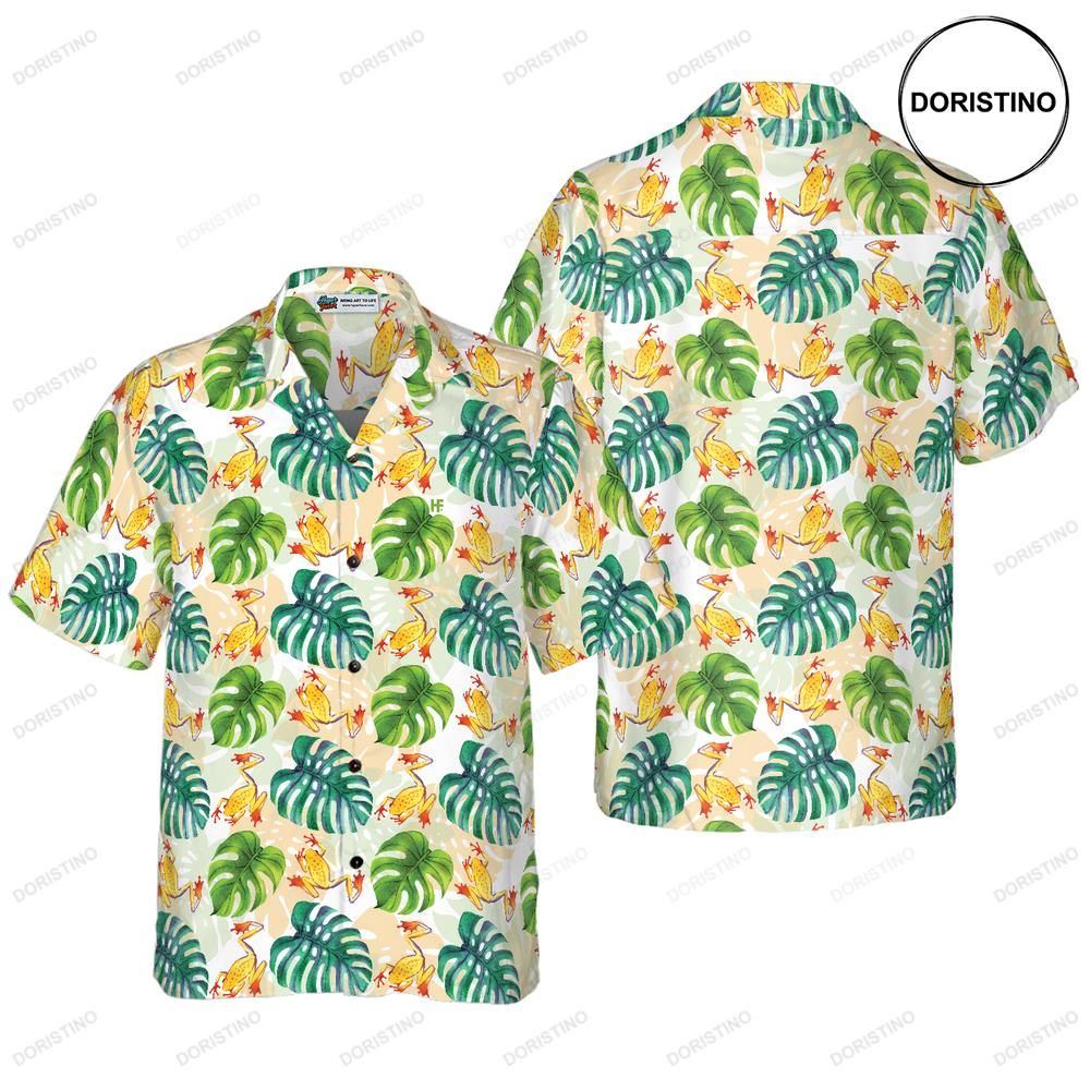 Hand Drawn Tree Frogs And Monstera Leaves Limited Edition Hawaiian Shirt