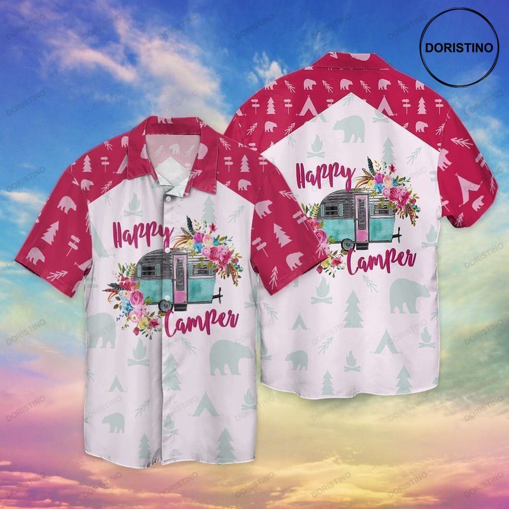 Happy Camper Bus And Flowers Hawaiian Shirt