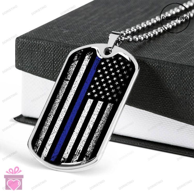 Custom Picture Dog Tag Police Officer Thin Blue Line Dog Tag Military Chain Necklace Doristino Trending Necklace