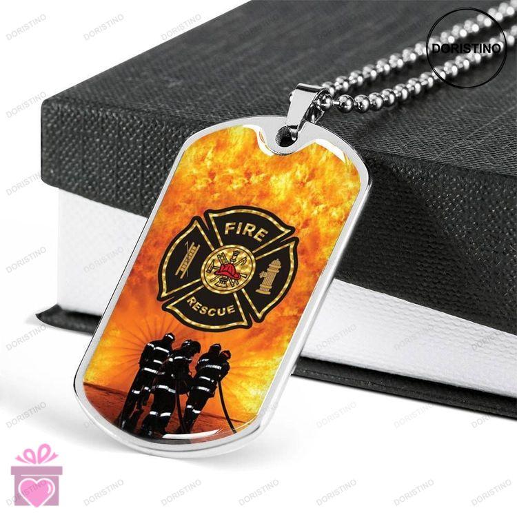 Custom Picture Fire Rescue Burning Dog Tag Military Chain Necklace For Firefighter Dog Tag Military Doristino Limited Edition Necklace