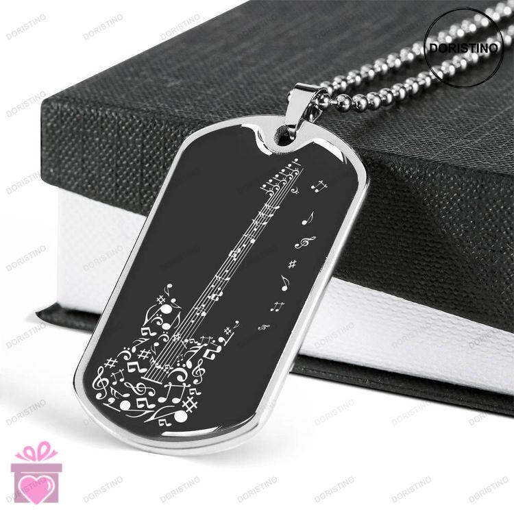 Custom Picture Guitar Notes Dog Tag Military Chain Necklace Dog Tag Doristino Trending Necklace