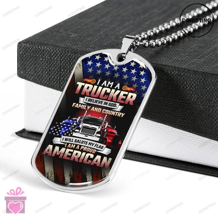 Custom Picture I Am A Trucker Dog Tag Military Chain Necklace Dog Tag Doristino Limited Edition Necklace