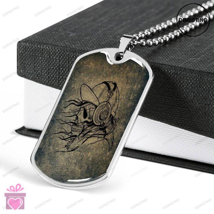 Custom Picture Skull With Headset Dog Tag Military Chain Pendant Necklace Gift For Men Dog Tag Doristino Awesome Necklace